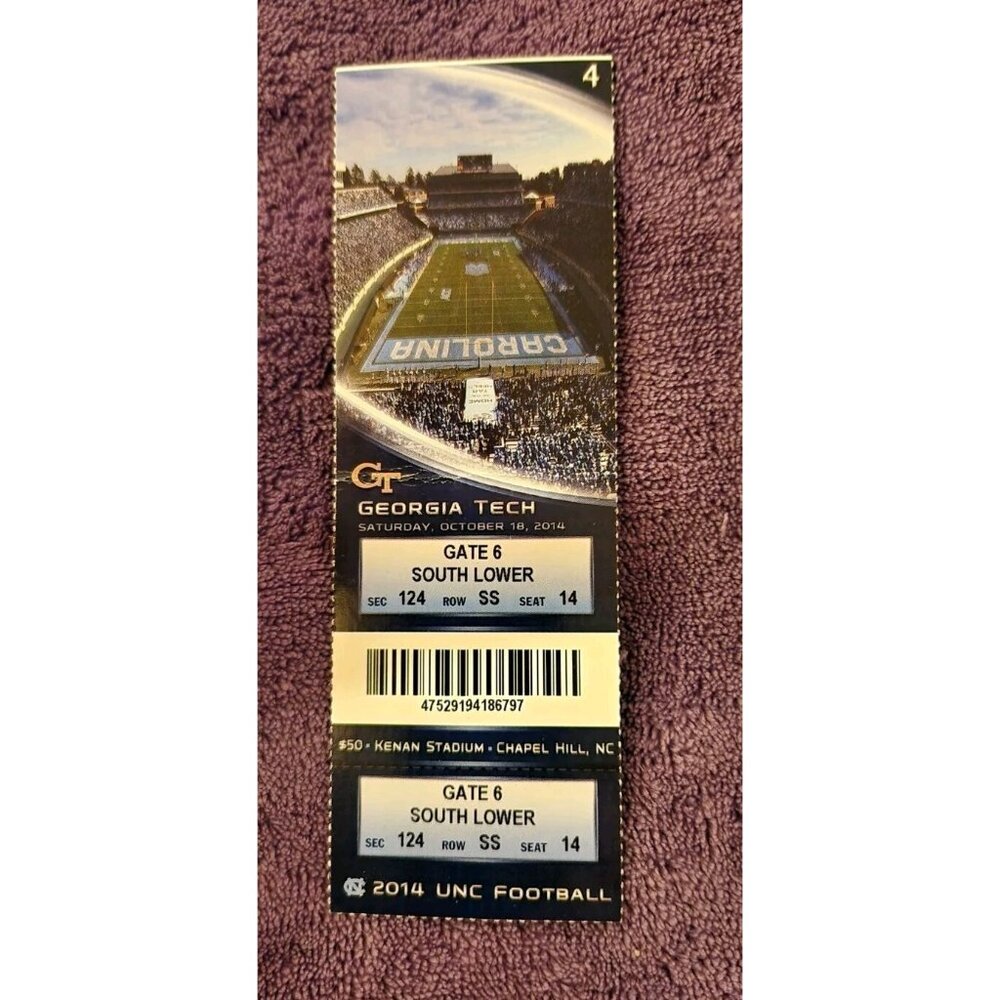 2014 UNC NORTH CAROLINA VS georgia tech FOOTBALL TlCKET STUB 10/18/14 124/SS/14